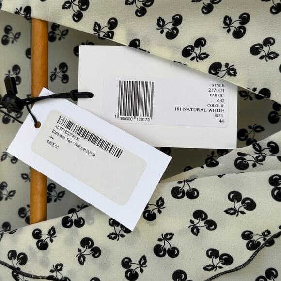 NWT Altuzarra Eldorado Top Size 44 Cream Black Cherry Printed Silk Ruffle Blouse - Picture 6 of 7